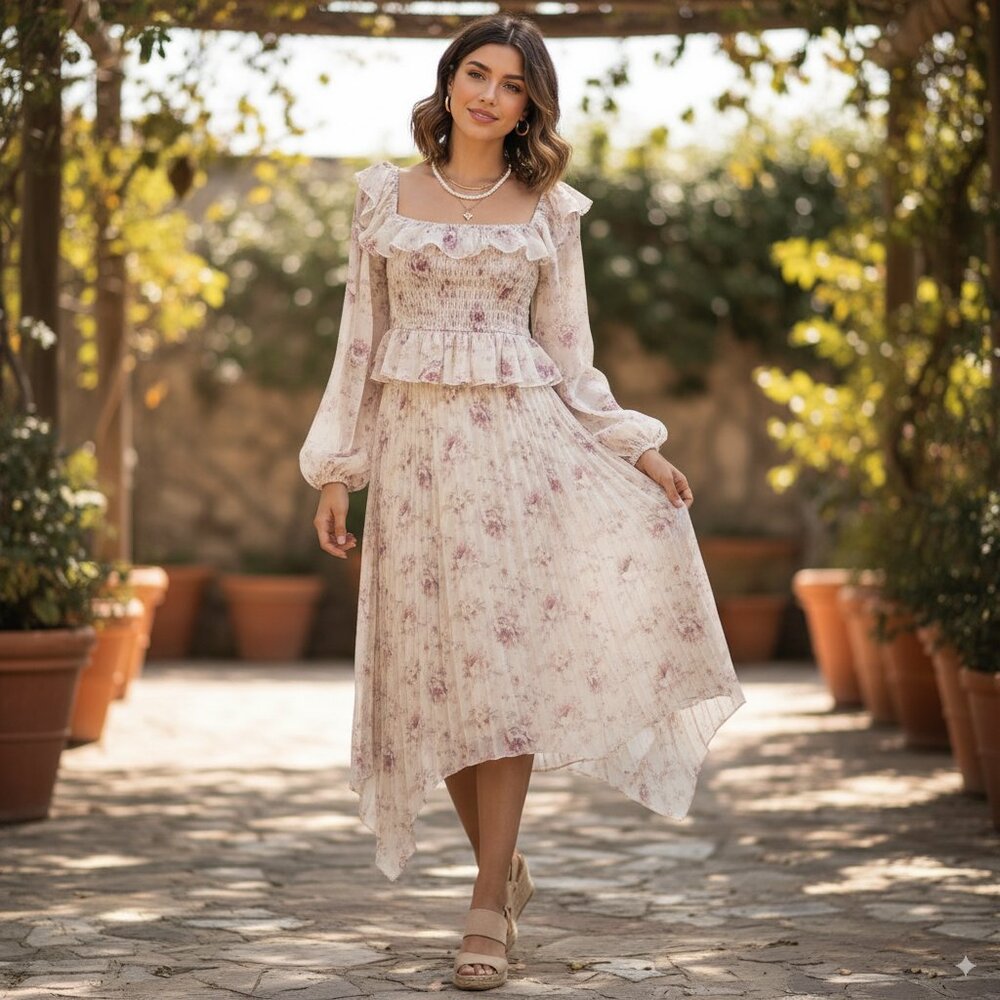 NWT En Saison Kika Blouse & Midi Skirt Set in Pink Floral